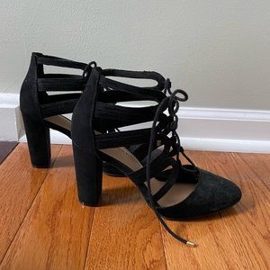 “Christian Siriano” black strapped heels. Size 8.